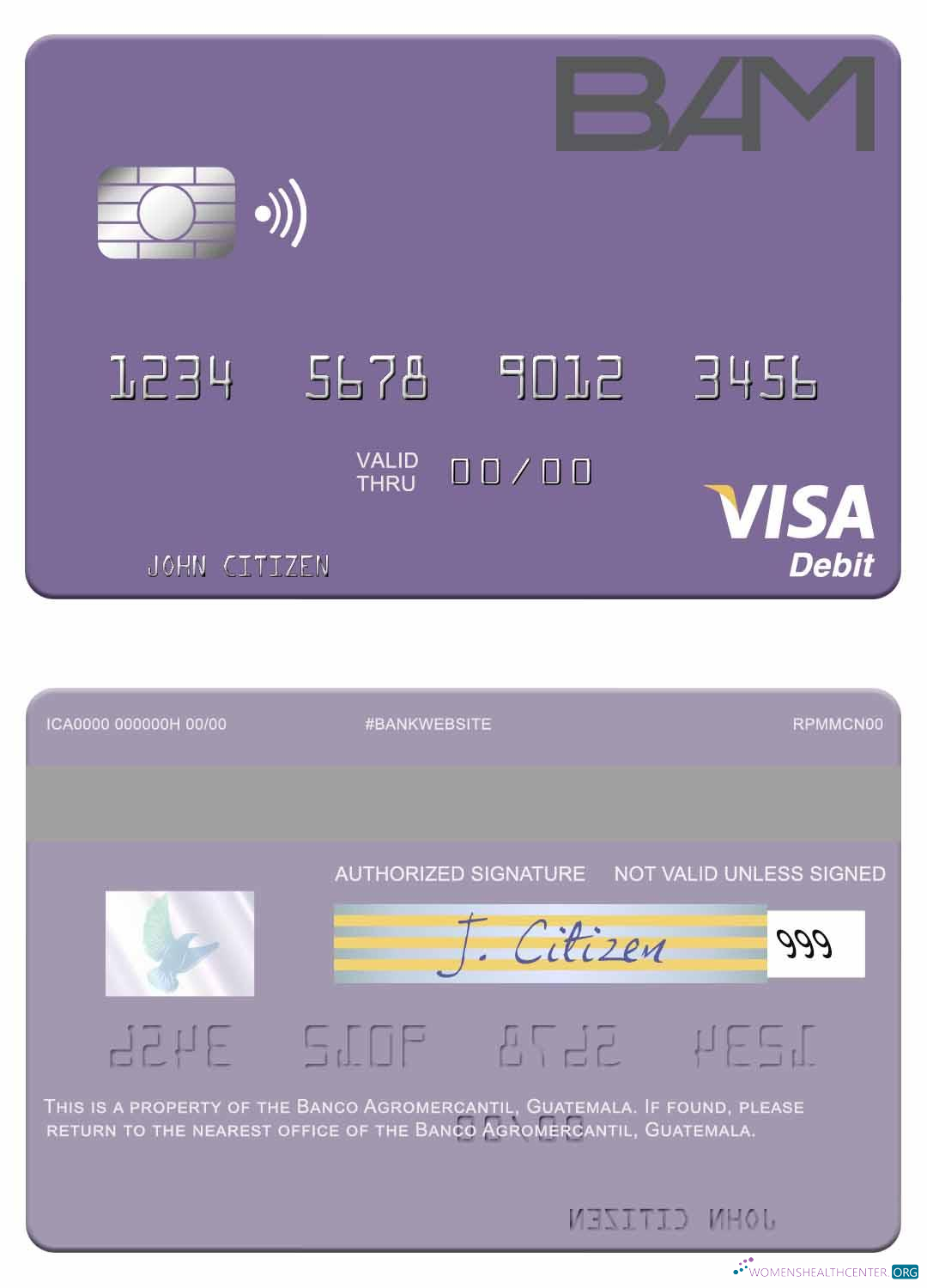 Download Guatemala Banco Agromercantil visa debit card Photoshop template